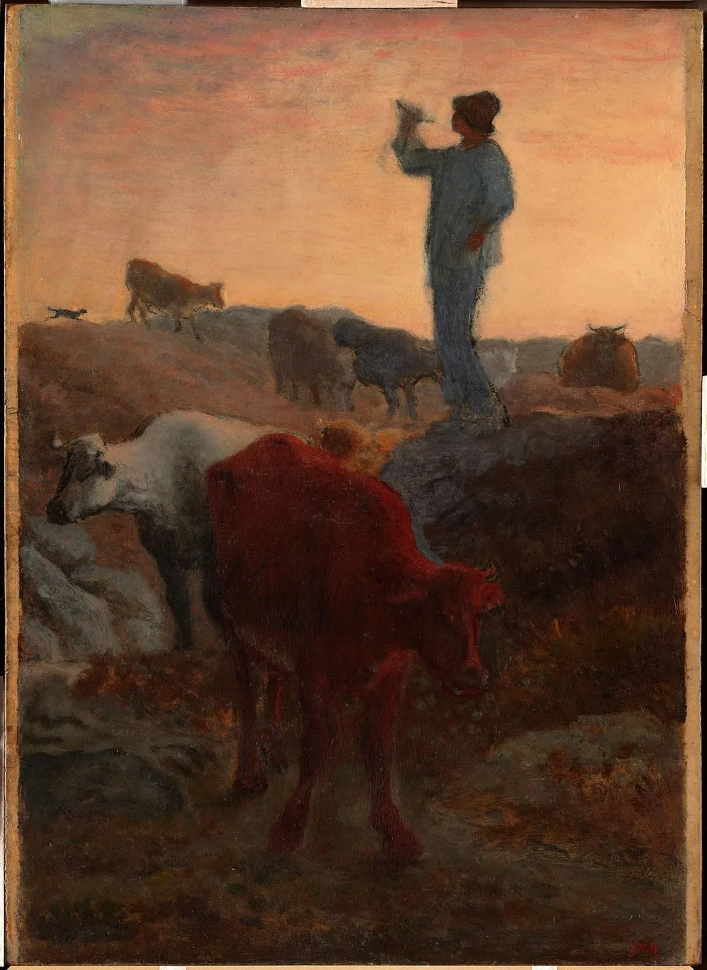 A cowherd blowing his horn, Jean-François Millet