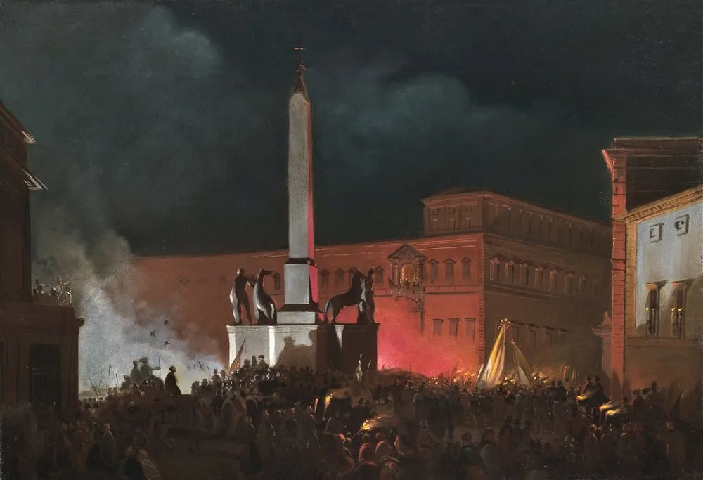 Blessing of Pius IX from the Quirinale at night, Ippolito Caffi