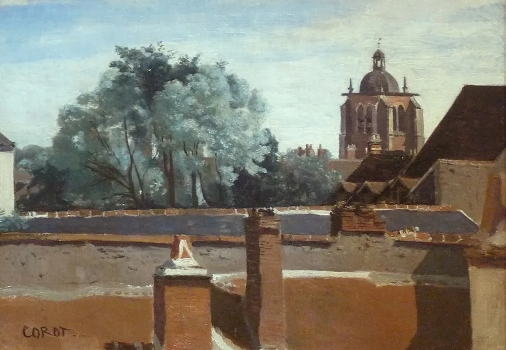 View of the Sainte-Paterne Tower from a Window, Jean-Baptiste Camille Corot