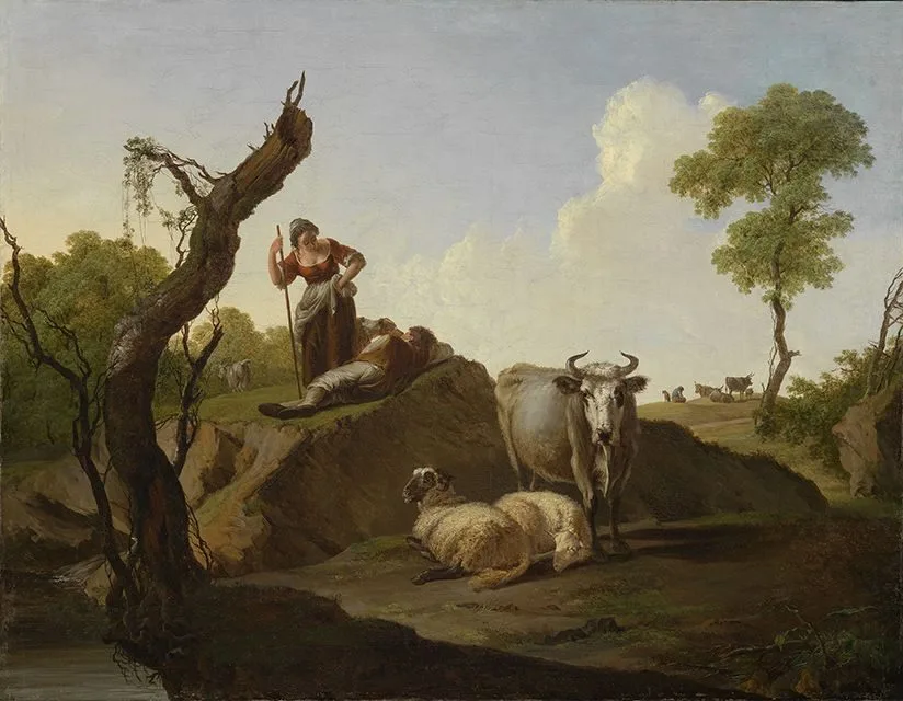 Landscape with shepherds and cattle, Nicolas Henri Joseph de Fassin