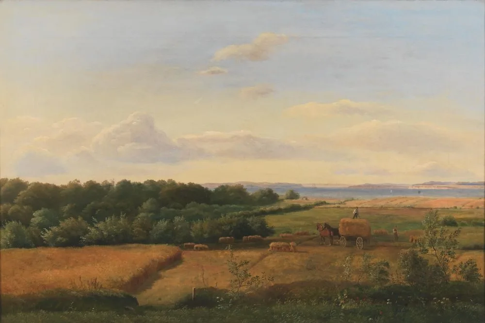 A Funen Landscape at Harvest Time with Wedellsborghoved in the Background, Dankvart Dreyer