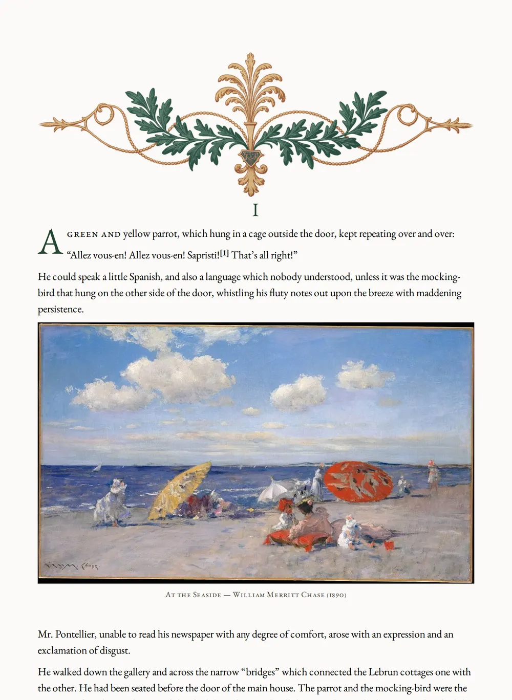 A page of The Awakening and Selected Short Stories as set for this edition