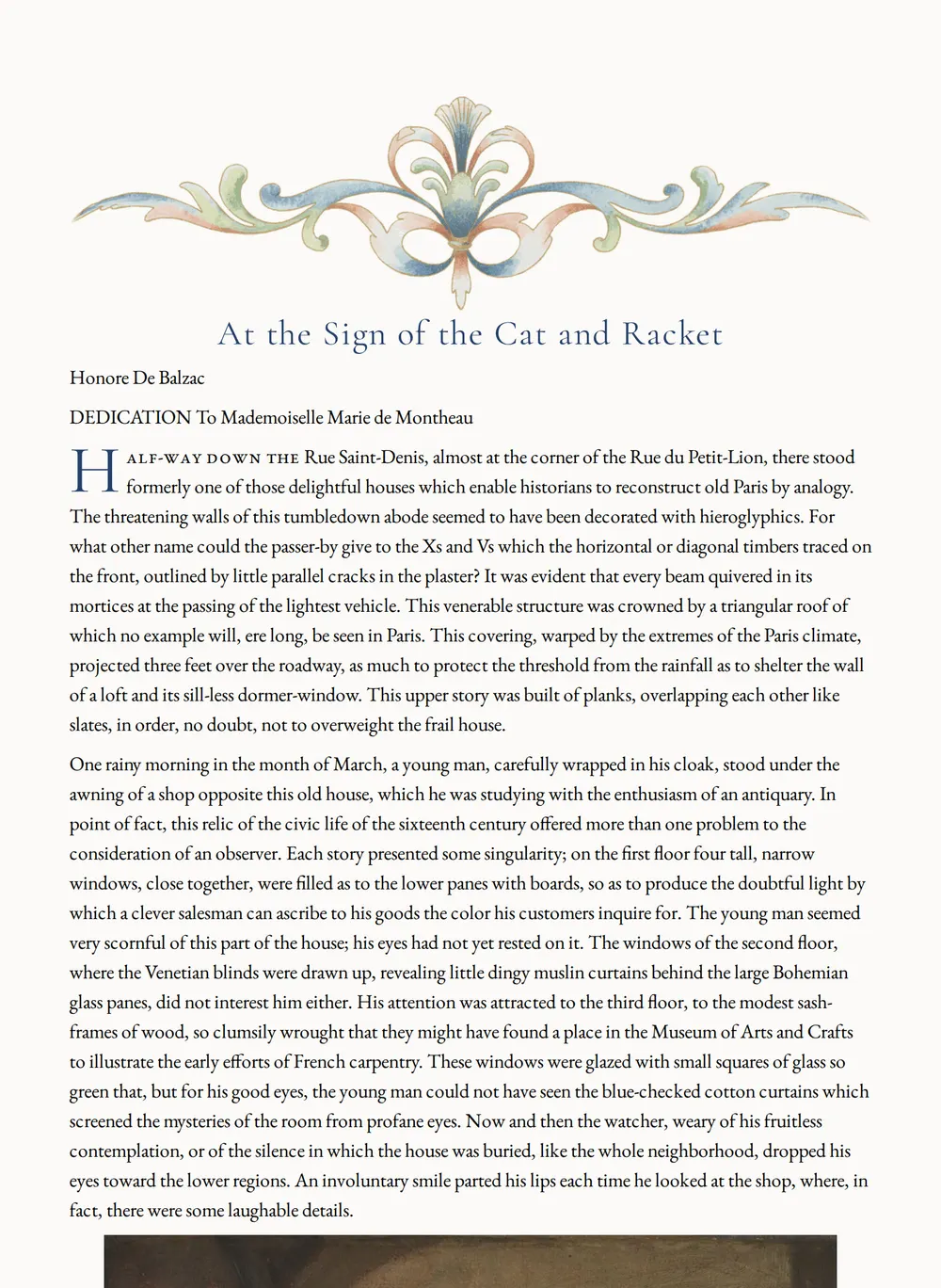 A page of At the Sign of the Cat and Racket as set for this edition