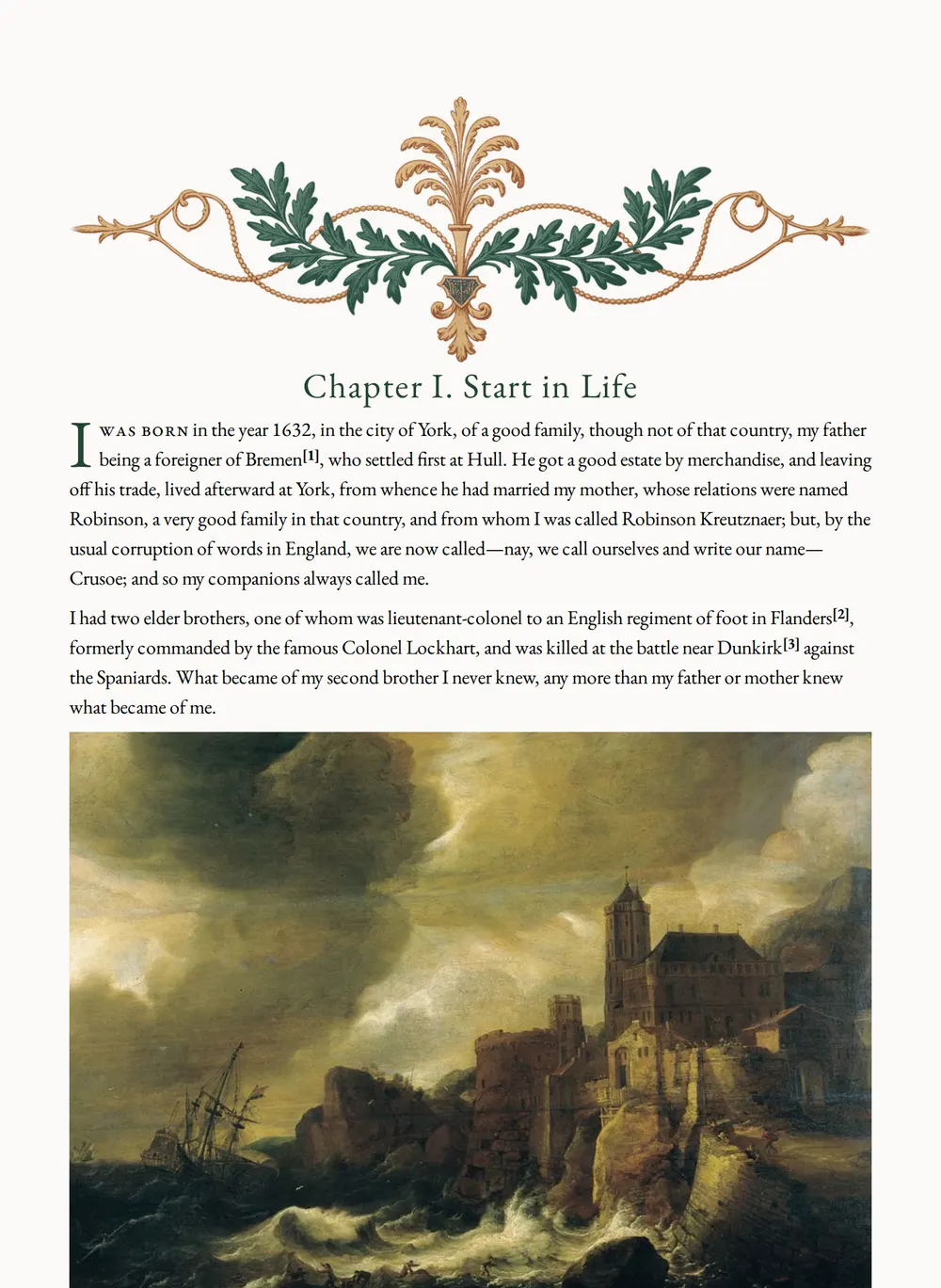 A page of The Life and Adventures of Robinson Crusoe as set for this edition