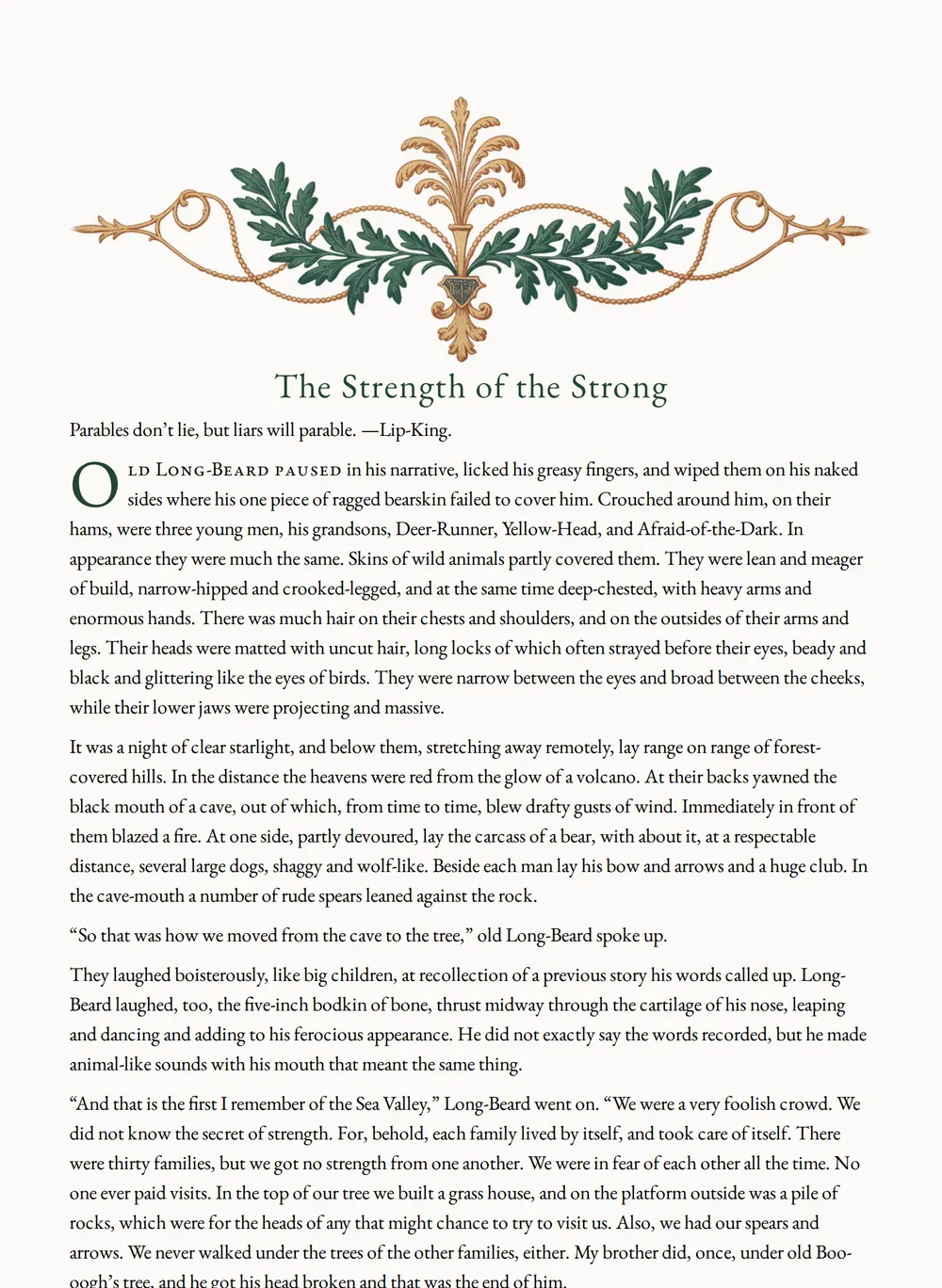 A page of The Strength of the Strong as set for this edition