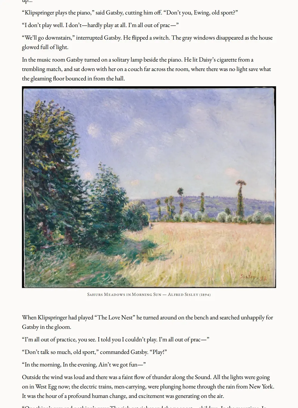 A page of The Great Gatsby as set for this edition
