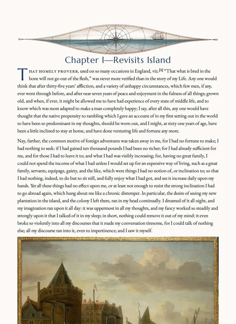 A page of The Further Adventures of Robinson Crusoe as set for this edition