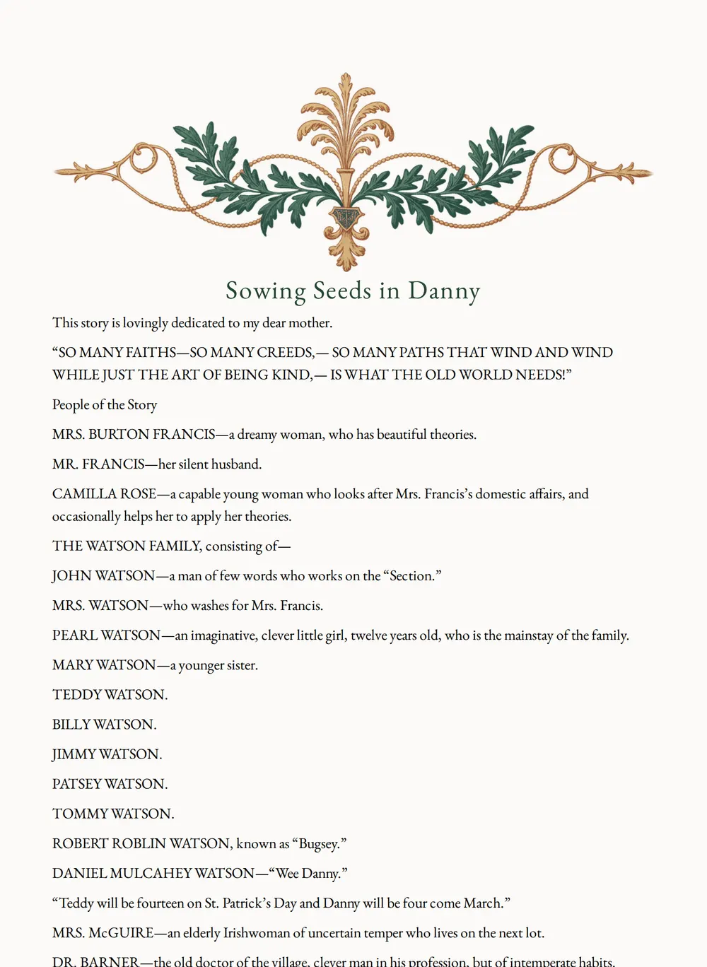 A page of Sowing Seeds in Danny as set for this edition