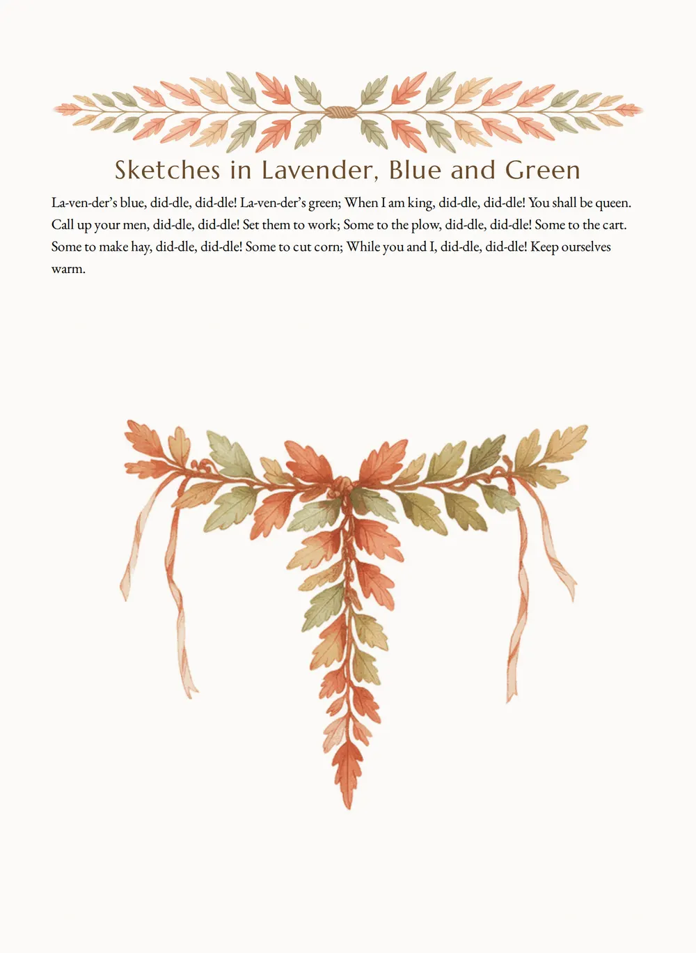 A page of Sketches in Lavender, Blue and Green as set for this edition
