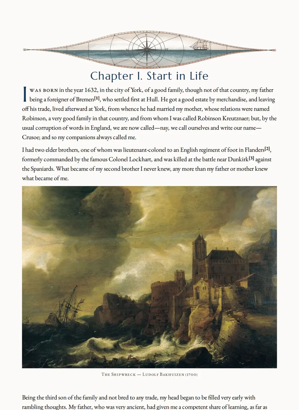 A page of The Life and Adventures of Robinson Crusoe as set for this edition