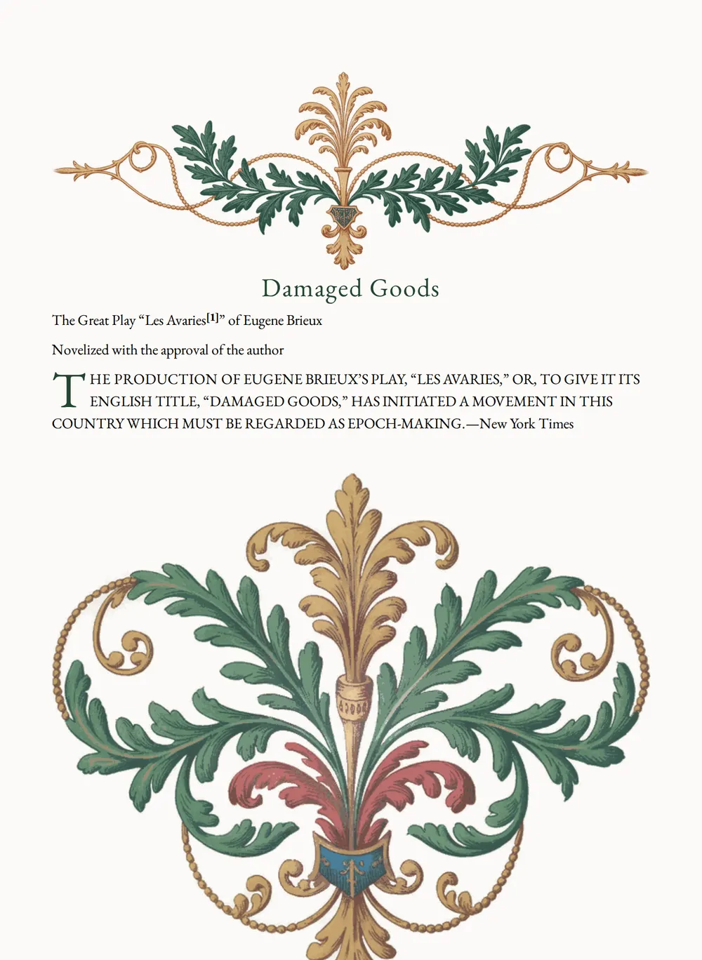 A page of Damaged Goods as set for this edition